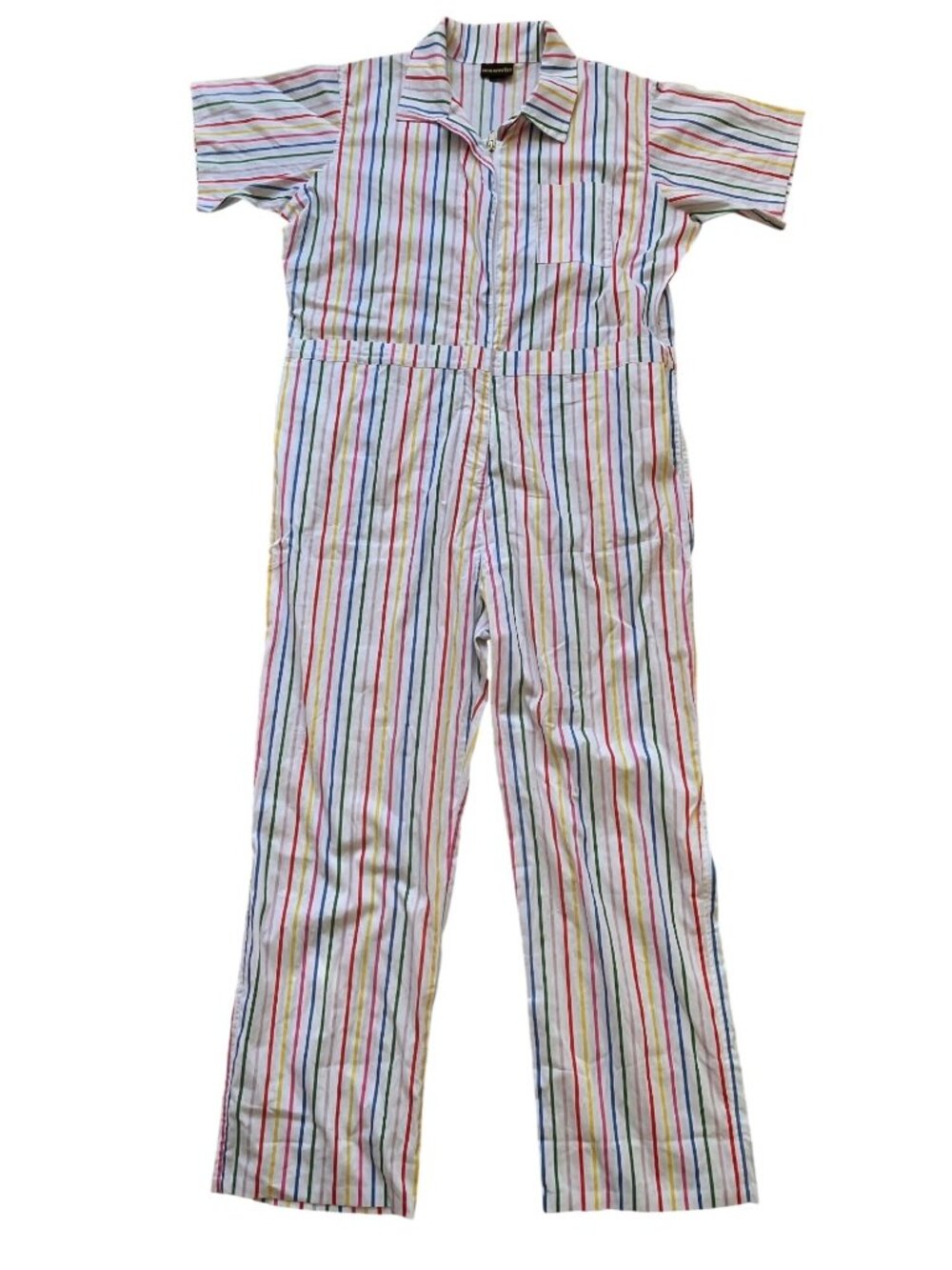 Nooworks 70s Inspired Rainbow Striped Jumpsuit Womens 3XL Dopamine Kidcore Retro